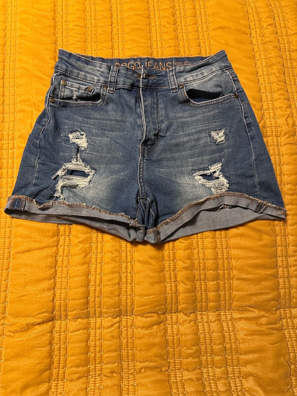 GOGO Ripped Rolled Cuff Denim Shorts in Blue